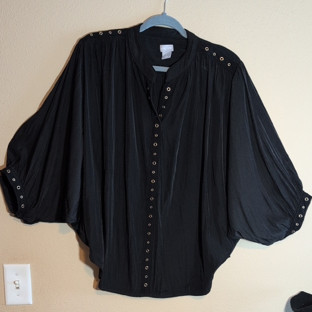 Chico's Black Blouse with Button Accents